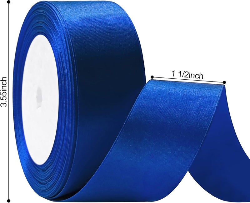 Flezoo 25 Yards Blue Satin Ribbon 1 1/2inch, Single Face Polyester Silk Fabric Hair String Ribbon for Craft, Flower Bouquets, Gift Wrapping, Wedding, Bow Making and Valentines Decoration - Image 2